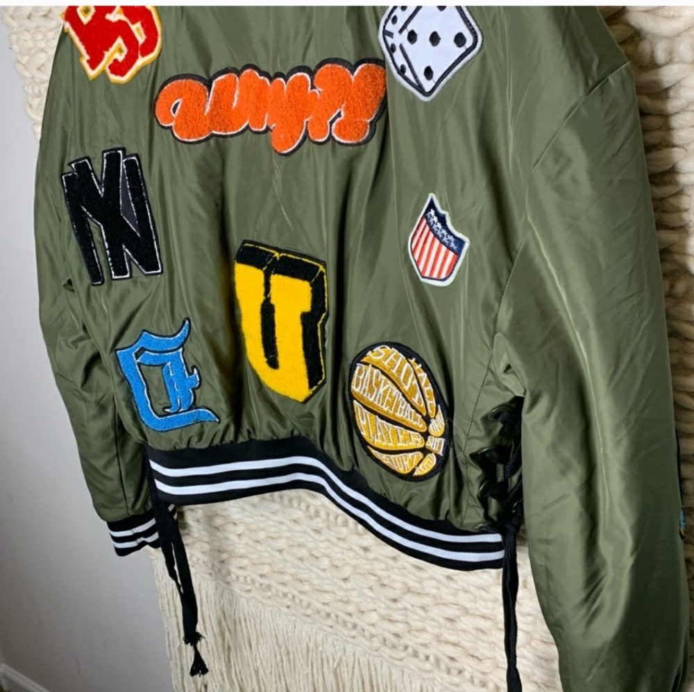 Azalea Wang Green Chenille Patch Bomber Jacket - Picture 2 of 6